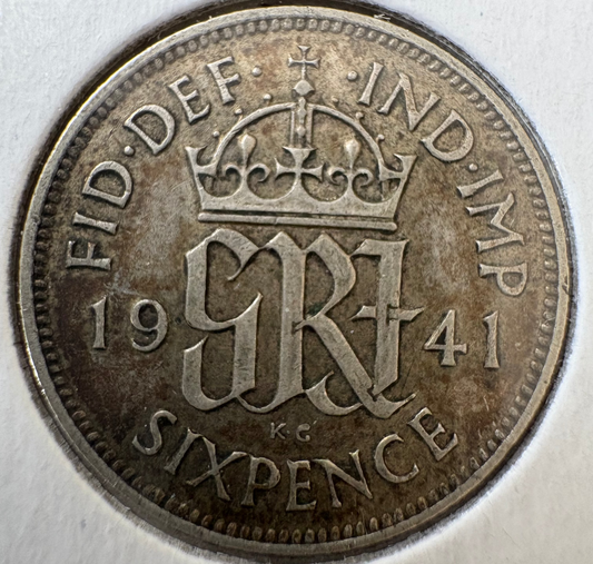1941 Great Britain Sixpence - .500 Silver KM# 852