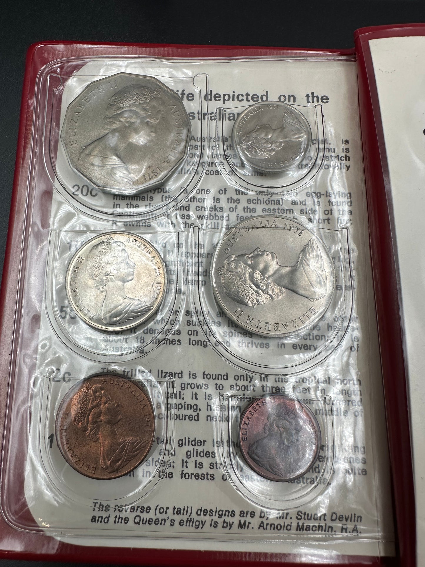 1971 Royal Australian Mint Uncirculated Six Coin Year Set - Red Wallet