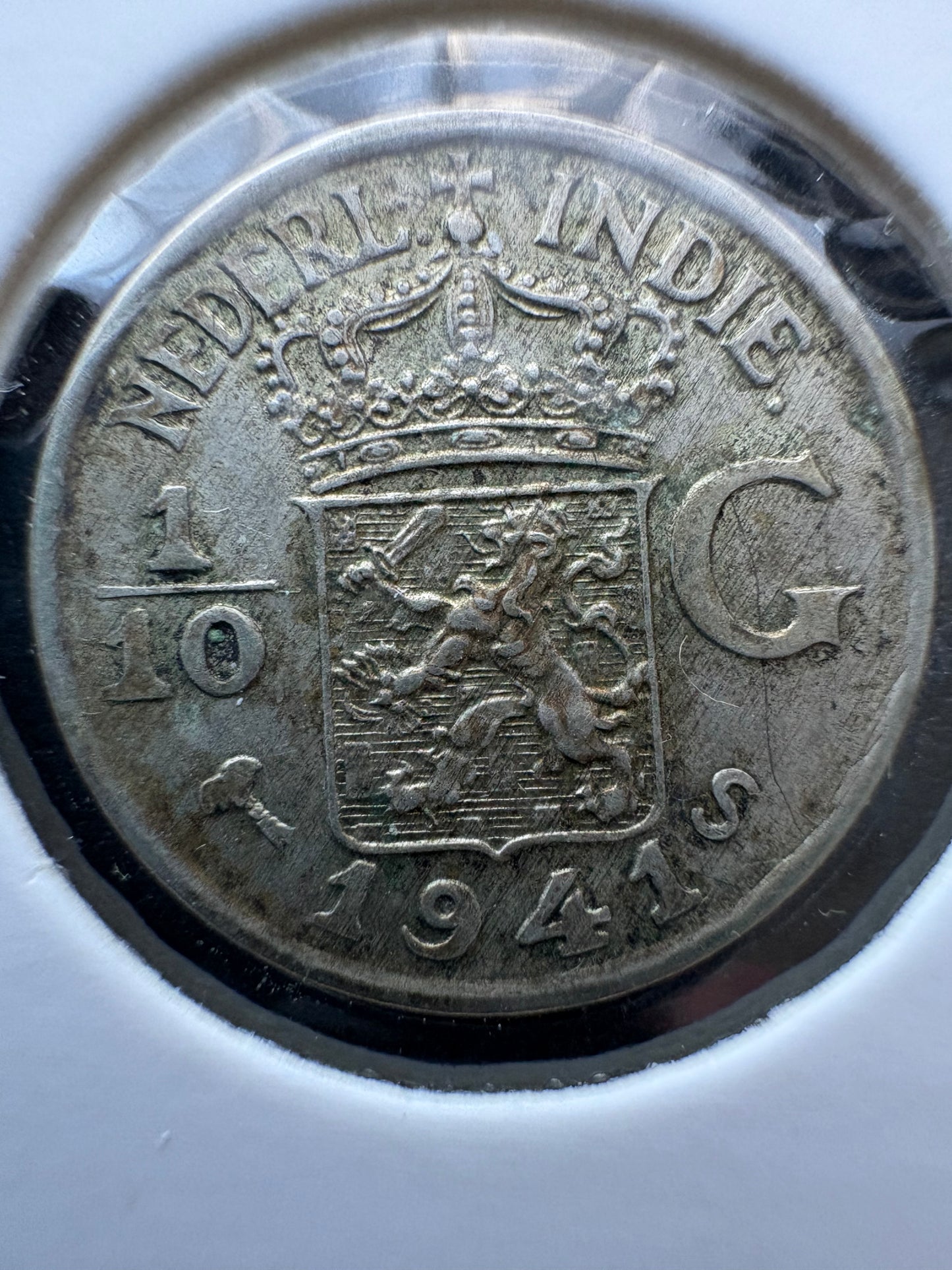 1941S Netherlands 1/10 Guiden .720 Silver KM# 318