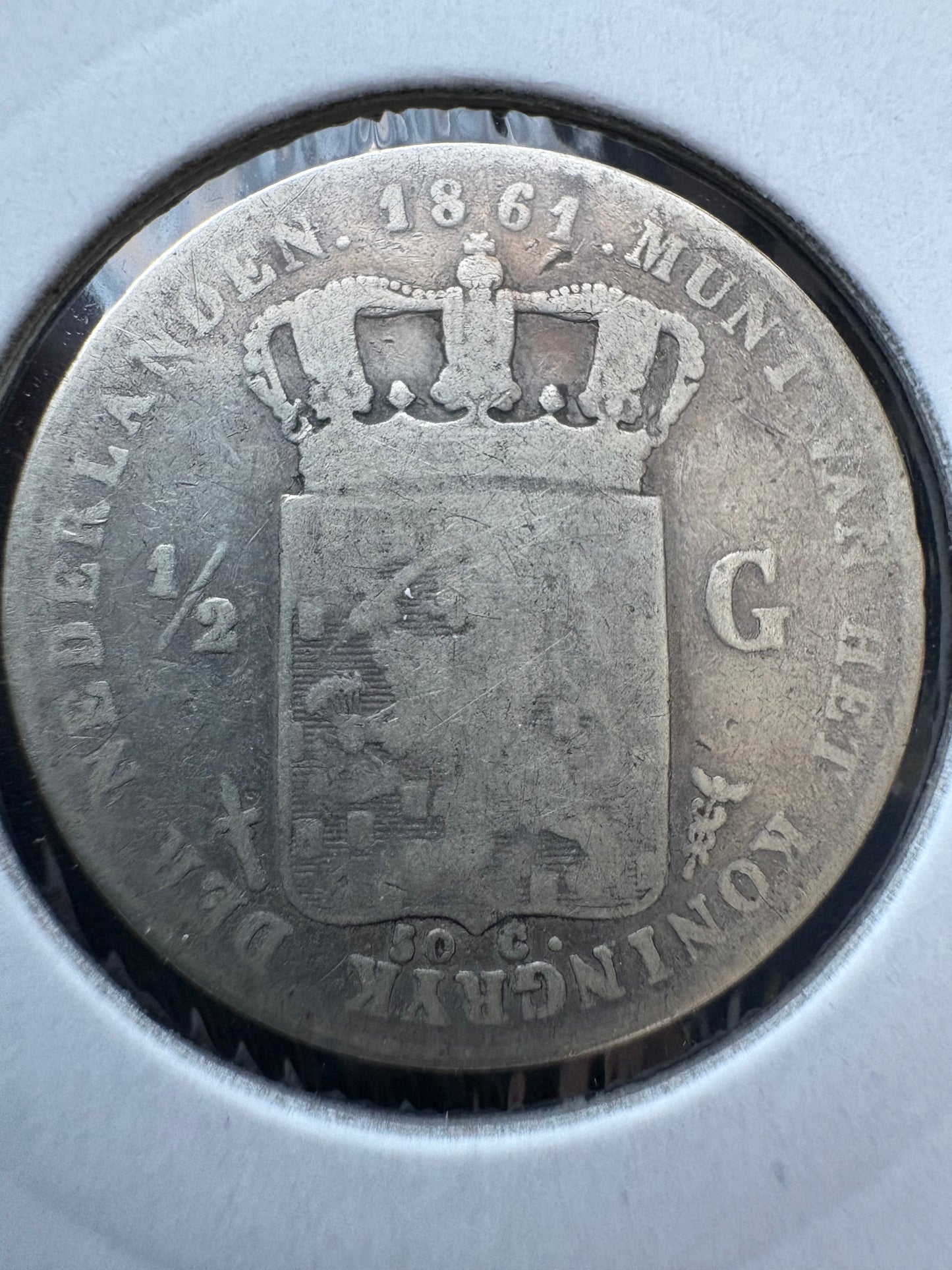 1861 Netherlands 1/2 Gulden .945 Silver KM# 92