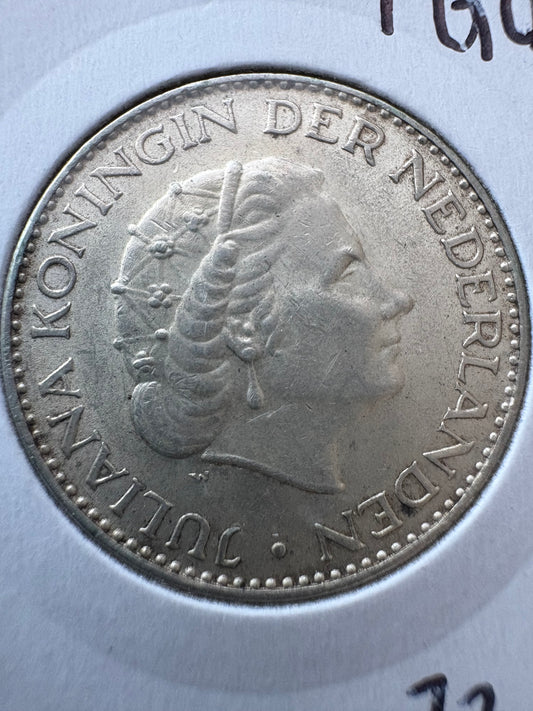 1963 Netherlands 1 Gulden Juliana - .720 Silver KM# 184
