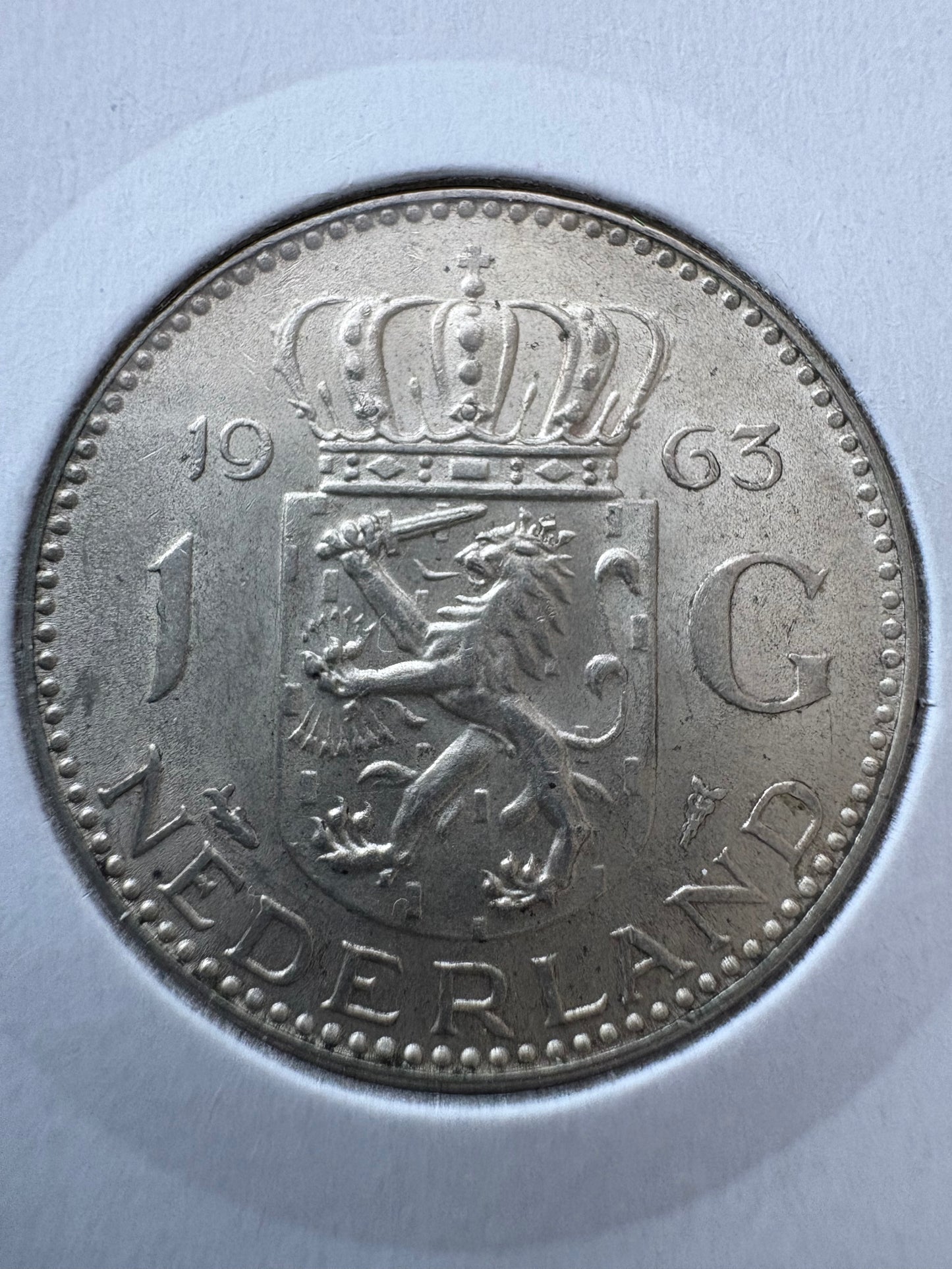1963 Netherlands 1 Gulden Juliana - .720 Silver KM# 184