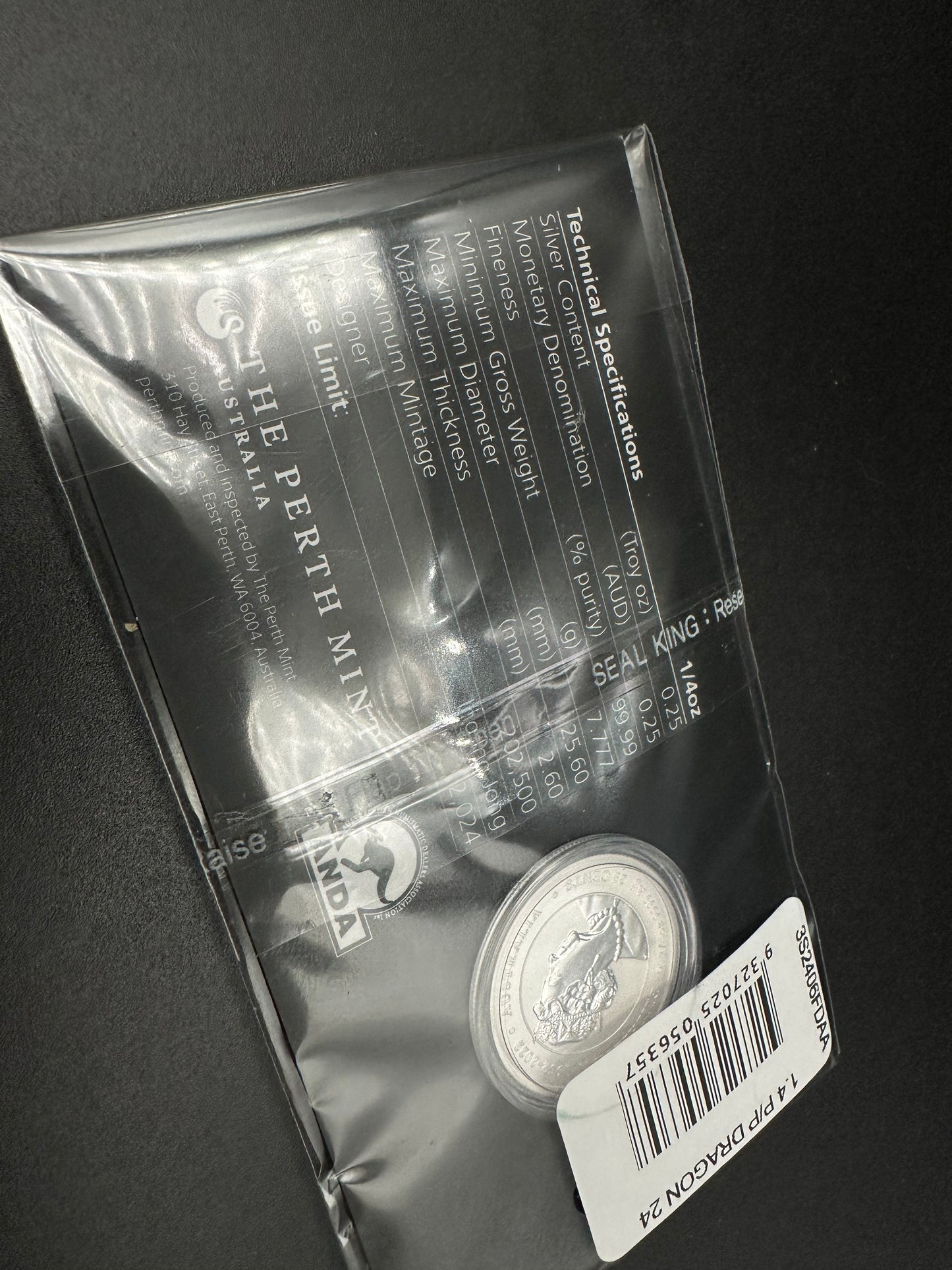 2024 25 cent Year Of The Dragon 1/4oz Silver Coloured - ANDA Melbourne