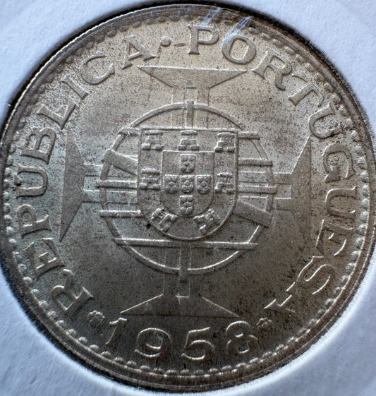 1958 Timor 6 Escudos .650 Silver KM# 15