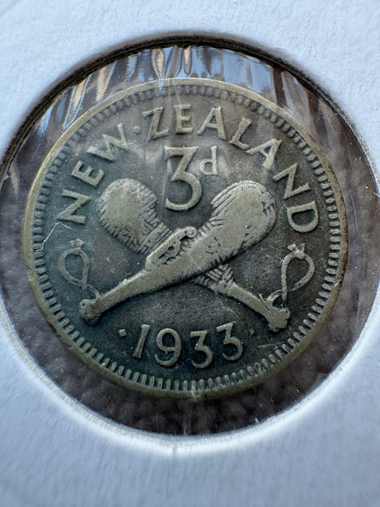1933 New Zealand Threepence .500 Silver KM# 1