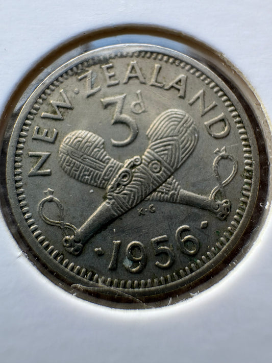 1956 New Zealand Threepence KM# 25.2