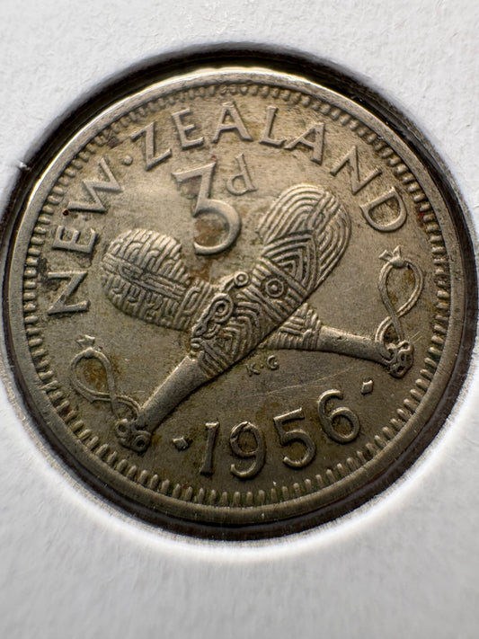 1956 New Zealand Threepence KM# 25.1