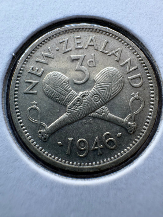 1946 New Zealand Threepence .500 Silver KM# 7