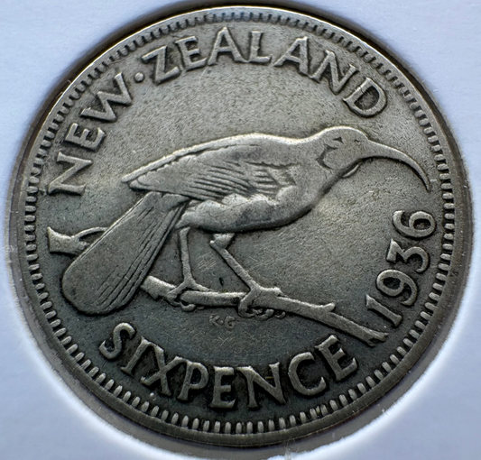 1936 New Zealand Sixpence .500 Silver KM# 2