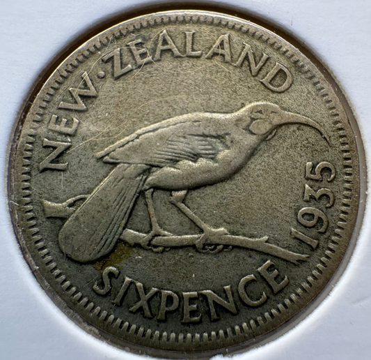 1935 New Zealand Sixpence .500 Silver KM# 2