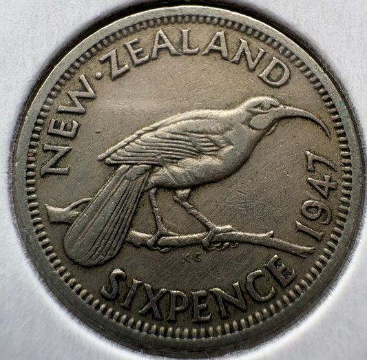 1947 New Zealand Sixpence KM# 8a