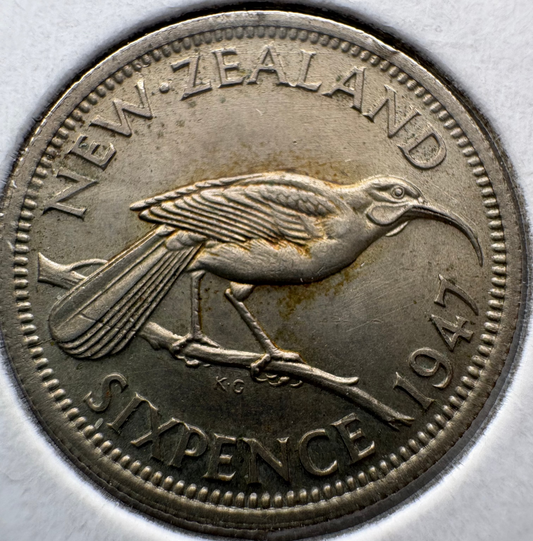 1947 New Zealand Sixpence KM# 8a