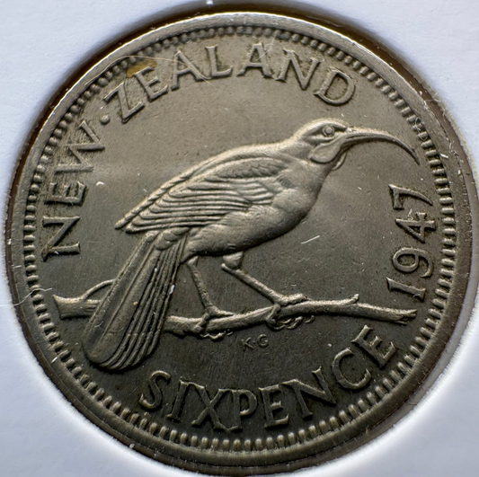 1947 New Zealand Sixpence KM# 8a