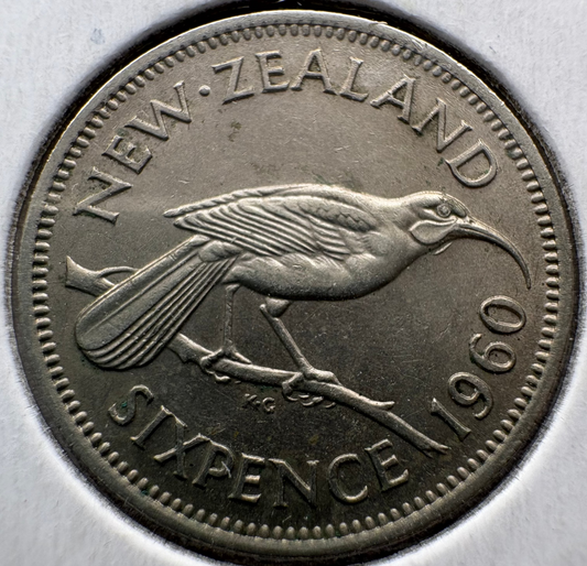 1960 New Zealand Sixpence KM# 26.2