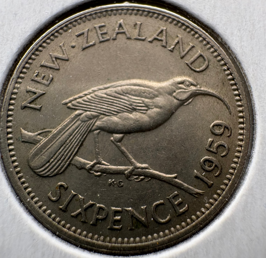 1959 New Zealand Sixpence KM# 26.2