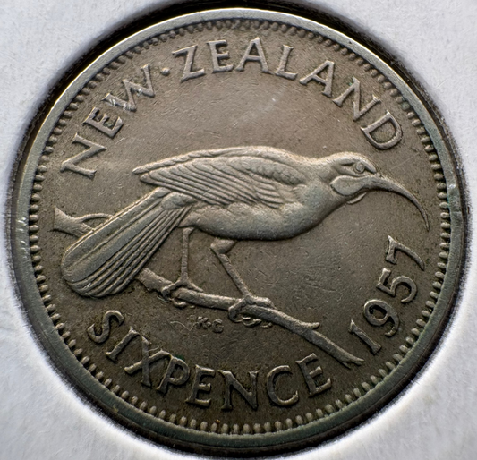 1957 New Zealand Sixpence KM# 26.1