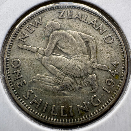 1944 New Zealand Shilling .500 Silver KM# 9