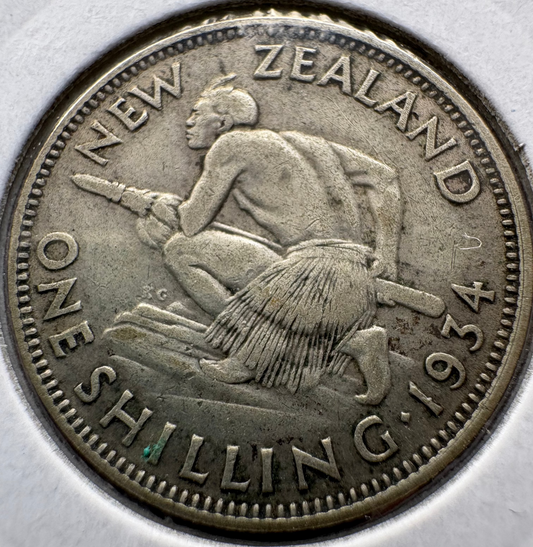 1934 New Zealand Shilling .500 Silver KM# 3