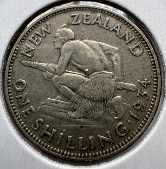 1934 New Zealand Shilling .500 Silver KM# 3
