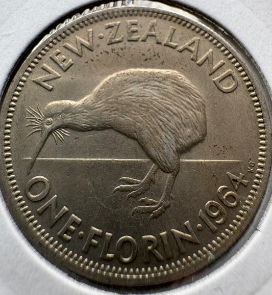 1964 New Zealand Florin KM# 28.2
