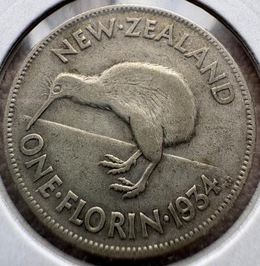 1934 New Zealand Florin .500 Silver KM# 4