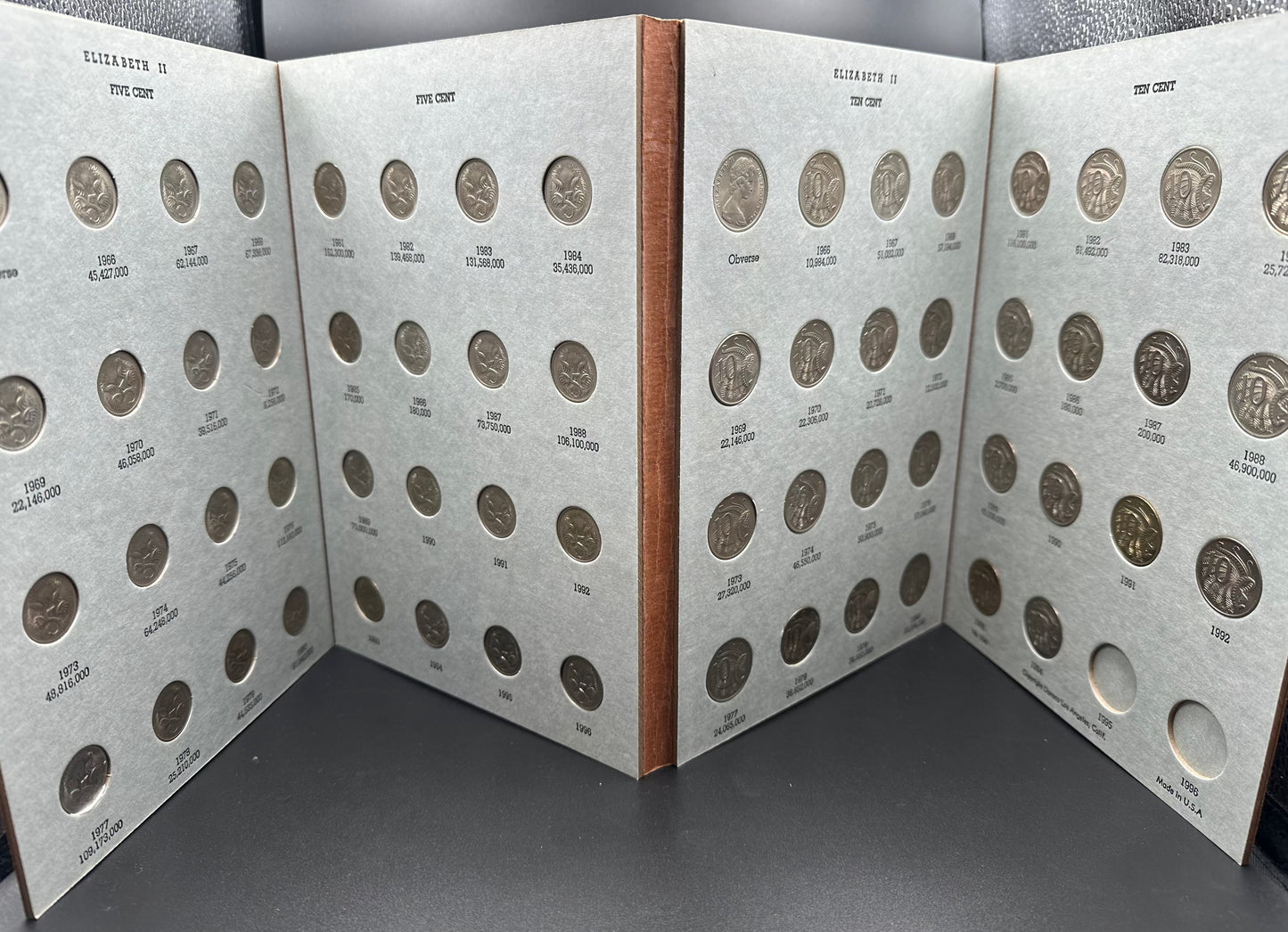 1966 to 1996 Australian 5 and 10 Cent Partial Coin Collection in Dansco Album