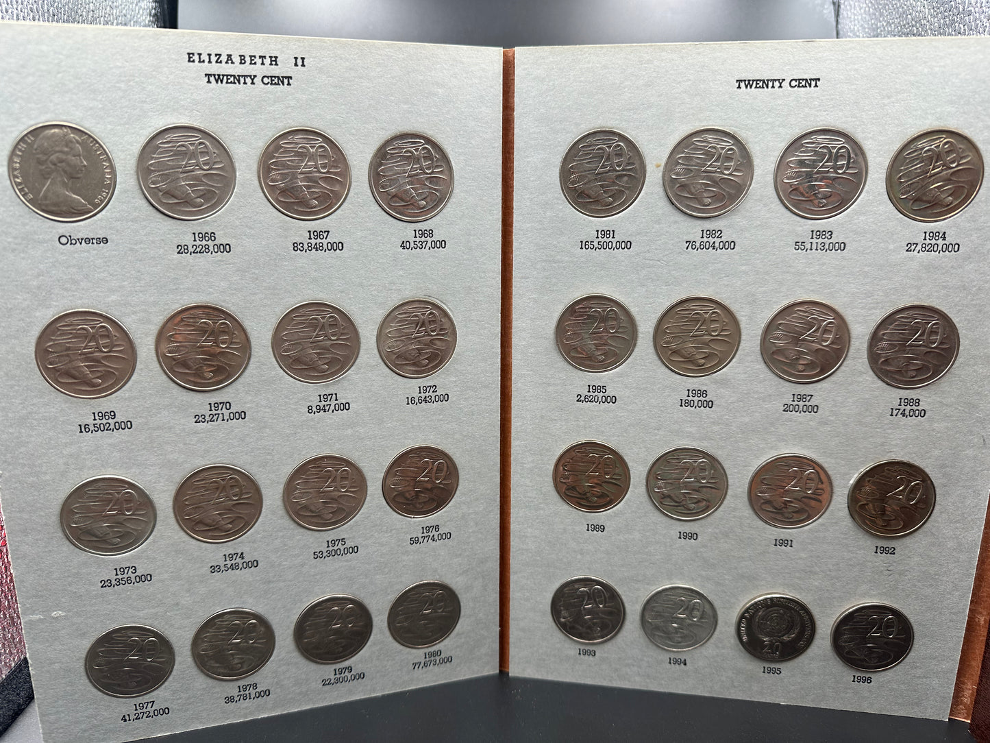 1966 to 1996 Australian 20 and 50 Cent Coin Collection - Uncirculated - Including 1966 round 50 cent