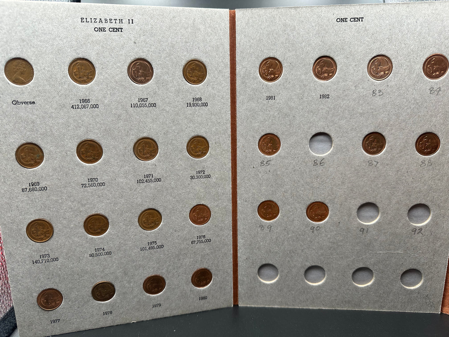 Australian 1 and 2 Cent Partial Coin Collection in Dansco Album