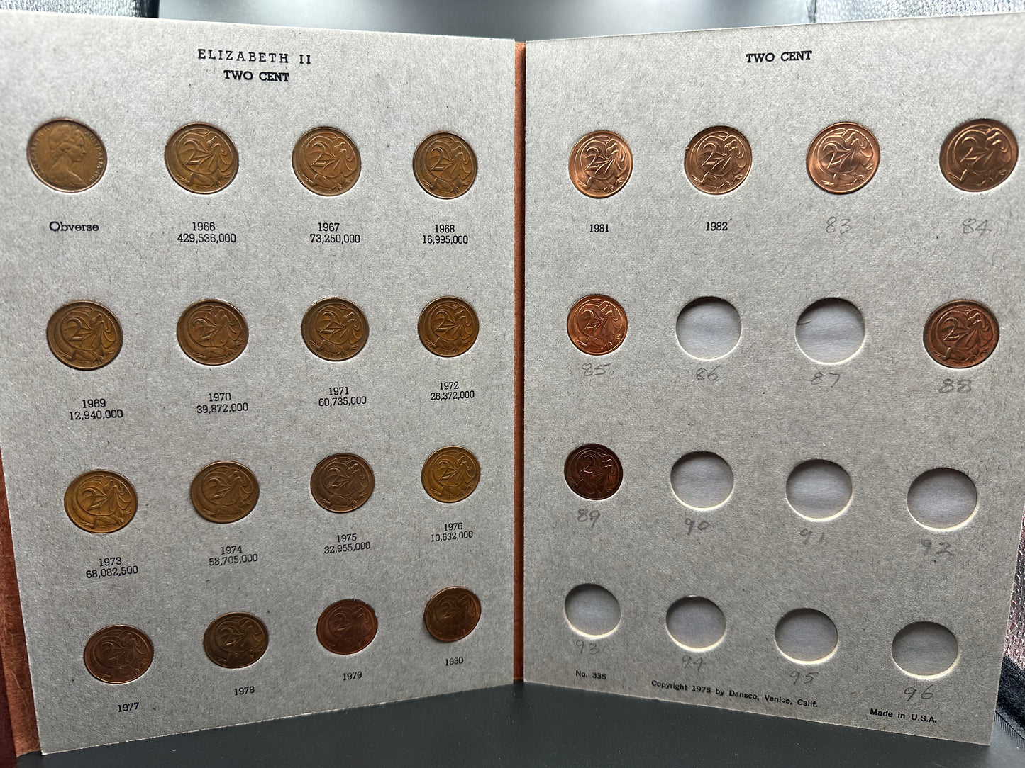 Australian 1 and 2 Cent Partial Coin Collection in Dansco Album