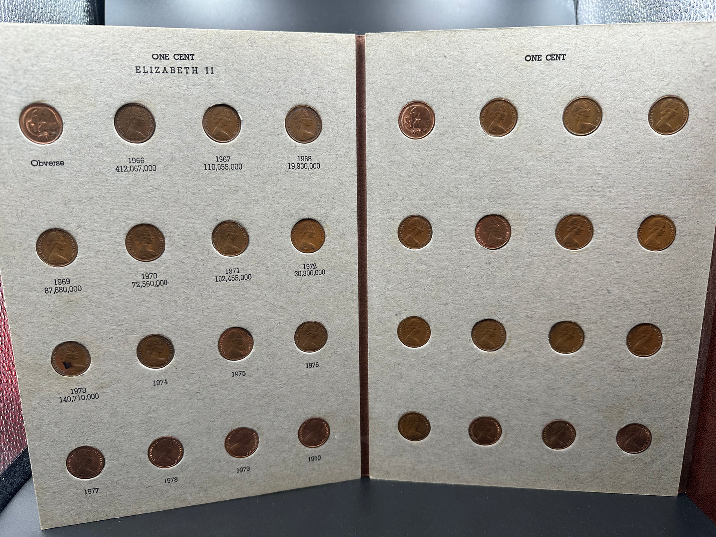 1966 to 1990 Australian 1 and 2 Cent Coin Collection