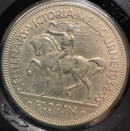 1934/35 Australian Melbourne Centenary Florin .925 Silver KM# 33