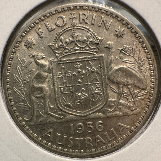 1956 Australian Florin .500 Silver KM# 60