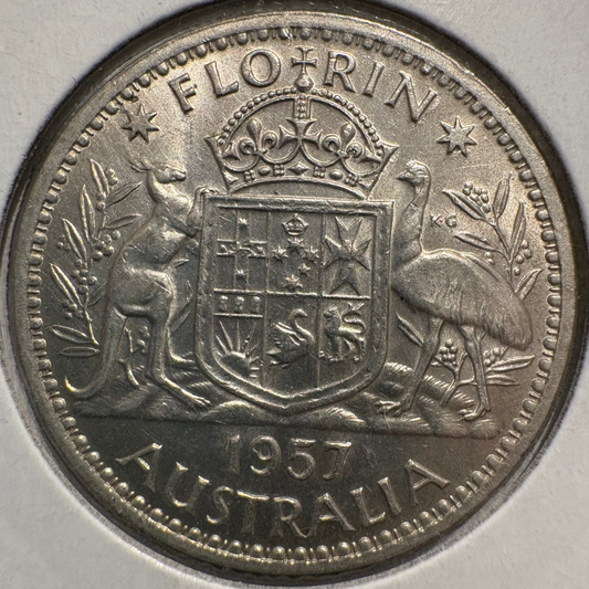 1957 Australian Florin .500 Silver KM# 60