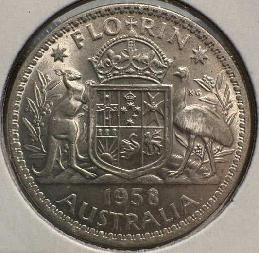 1958 Australian Florin .500 Silver KM# 60