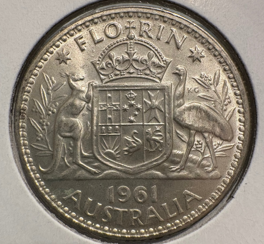 1961 Australian Florin .500 Silver KM# 60