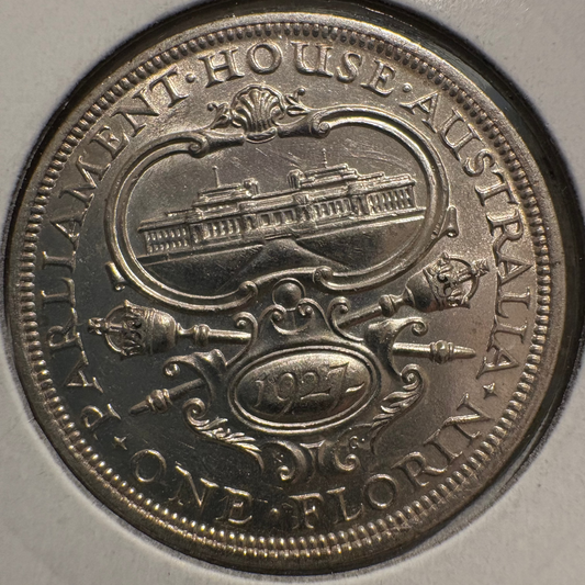 1927 Australian Canberra Florin .925 Silver KM# 31 - Error Partial Double Rim on Obverse