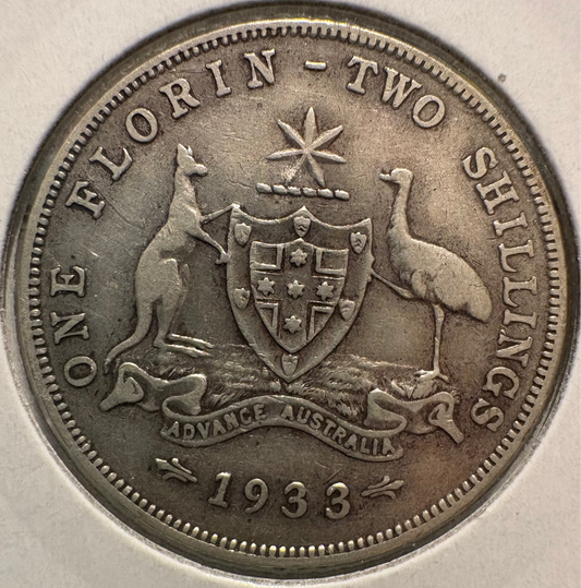1933 Australian Florin .925 Silver KM# 27