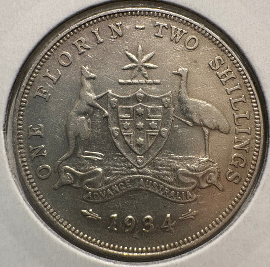 1934 Australian Florin .925 Silver KM# 27