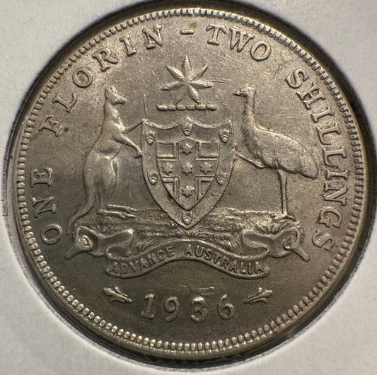 1936 Australian Florin .925 Silver KM# 27