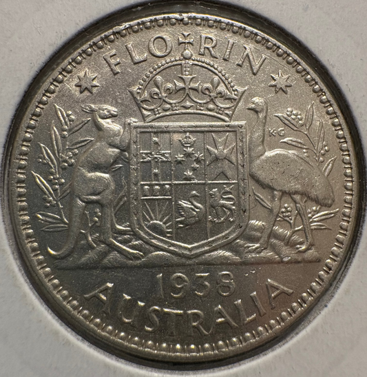 1938 Australian Florin .925 Silver KM# 40