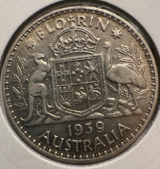 1939 Australian Florin .925 Silver KM# 40