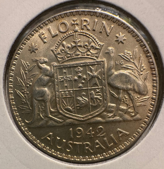 1942 M Australian Florin .925 Silver KM# 40