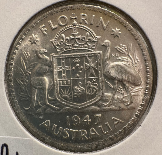 1947 Australian Florin .500 Silver KM# 40a