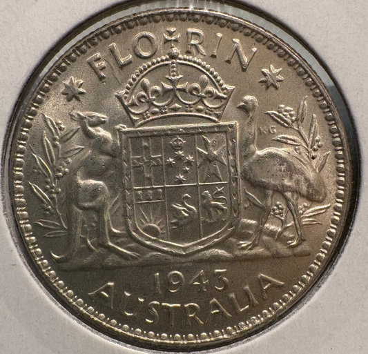 1943 Australian Florin .925 Silver KM# 40