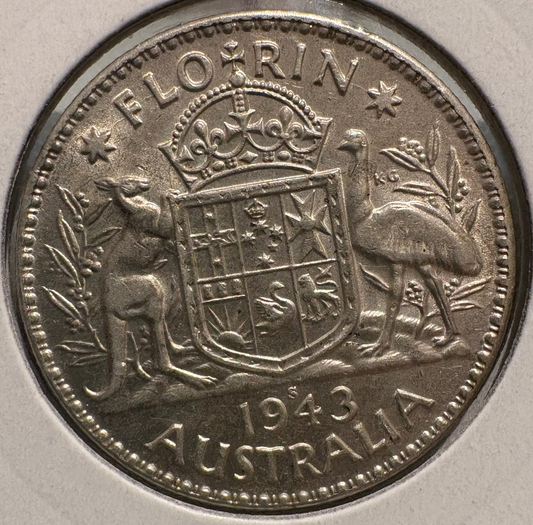 1943 S Australian Florin .925 Silver KM# 40