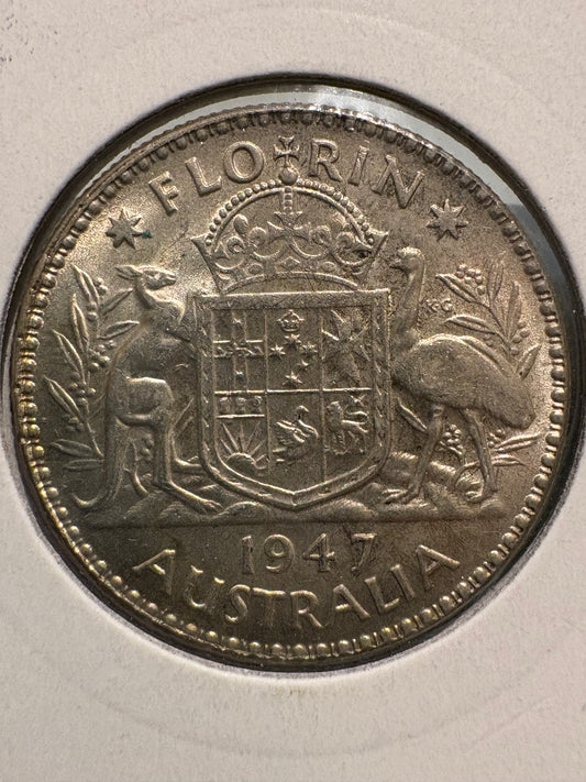 1947 Australian Florin .500 Silver KM# 40a