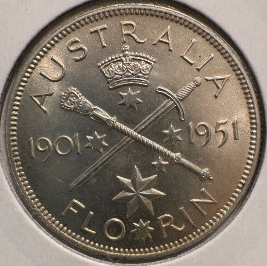 1951 Australian Florin .500 Silver KM# 47