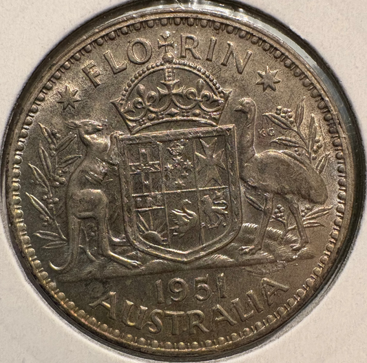 1951 Australian COA Florin .500 Silver KM# 48