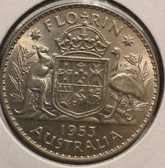 1953 Australian Florin .500 Silver KM# 54