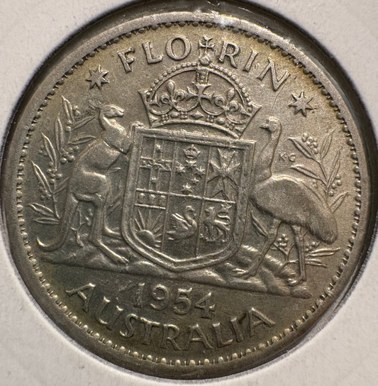 1954 Australian COA Florin .500 Silver KM# 54